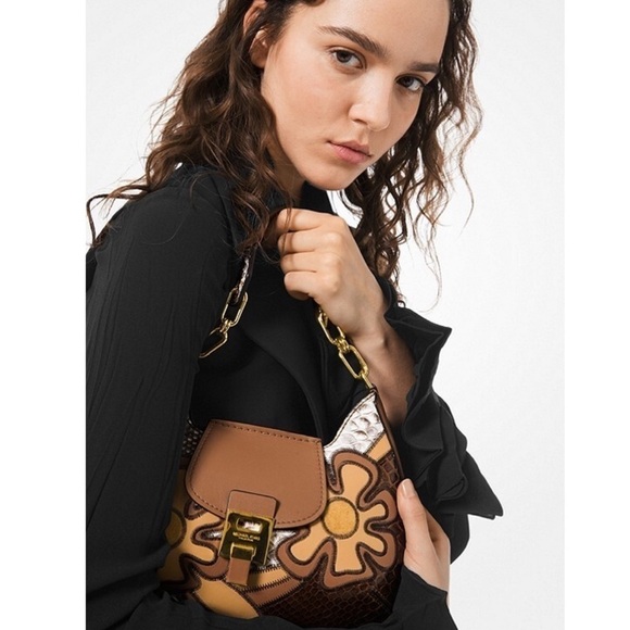 Michael Kors Bancroft Small Patchwork Snakeskin Leather Shoulder Bag - Picture 2 of 12